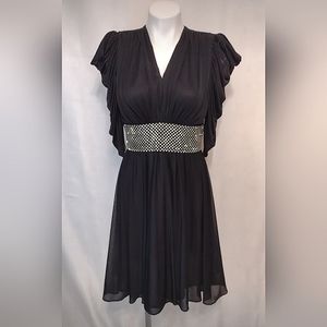 JoEd Sophisticates Vintage 80s Black Chiffon Cocktail Dress Ruched Sleeves Small